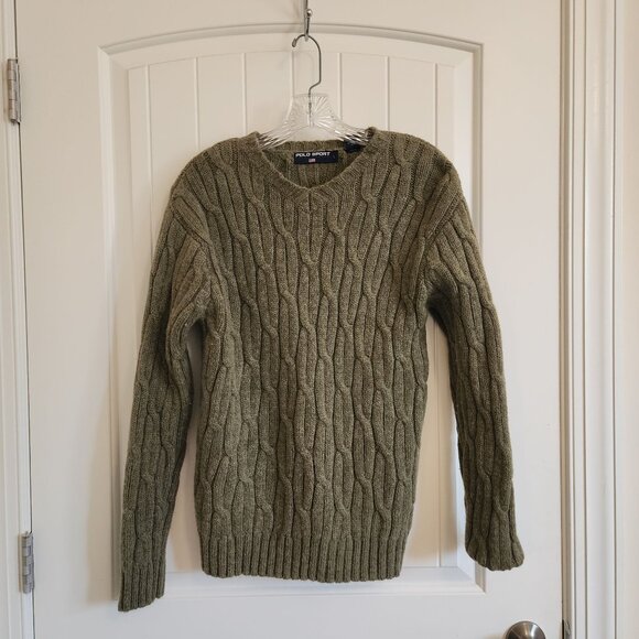 Cable Knit Olive Green Wool Sweater By Polo Sport Ralph Lauren Size L - Picture 5 of 7
